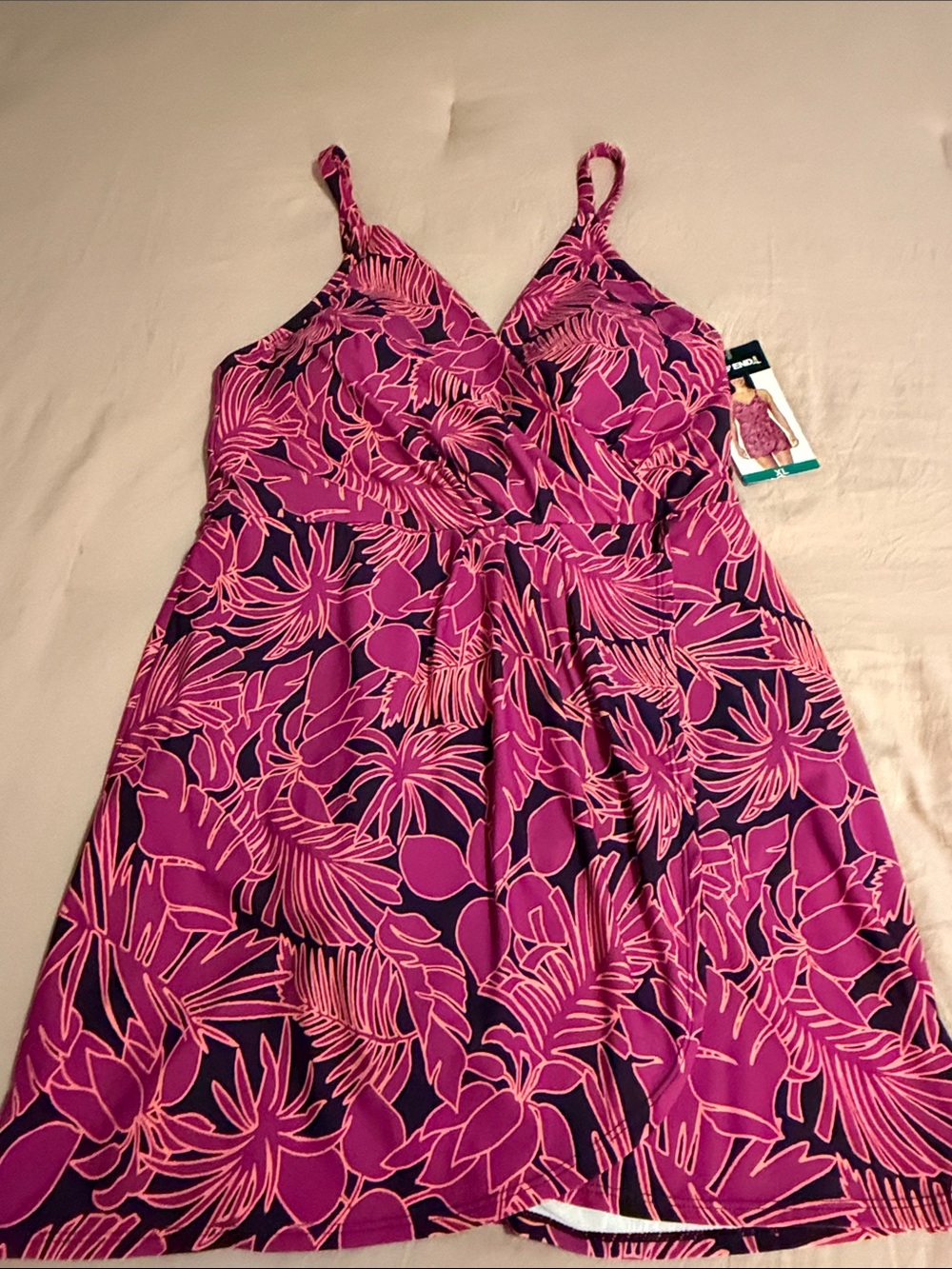 Lands' End Pink & Purple Floral Tankini Dress